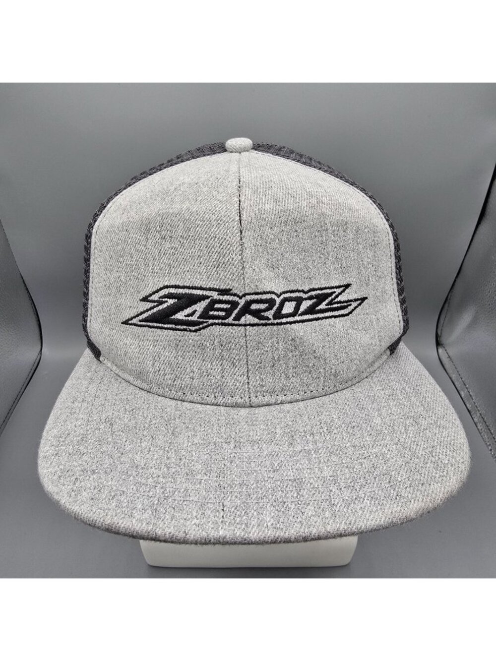 Zbroz Racing Embroidered Logo Gray and Black Flat Brim Snapback Hat *Damaged